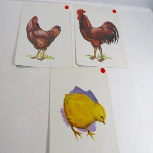 Peabody 60s ANIMALS Rooster, Hen, Chick (3) cards Vintage Artwork